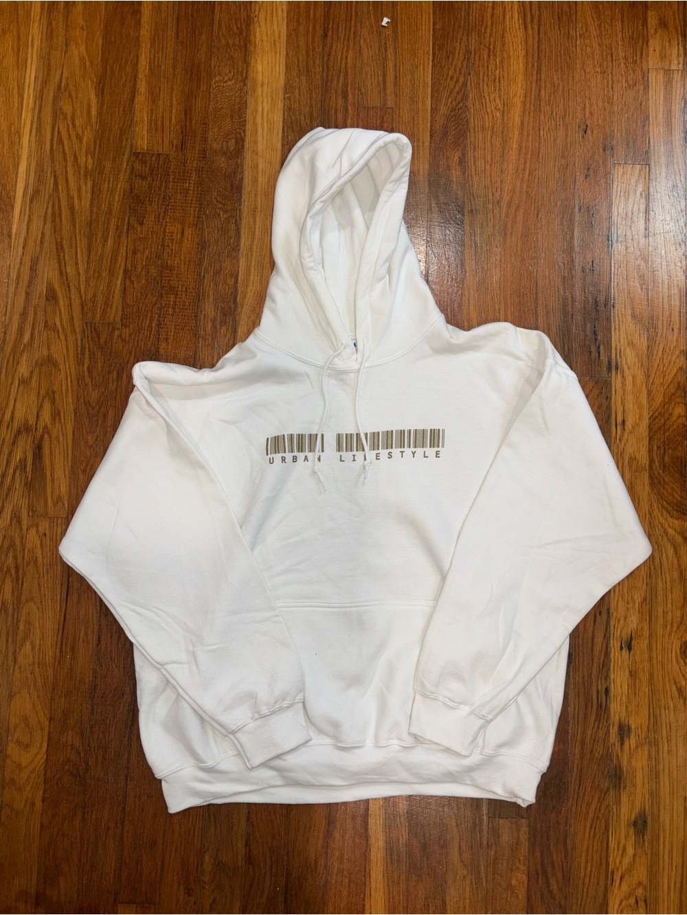 White 'Urban Lifestyle' Hoodie with Barcode Graphic